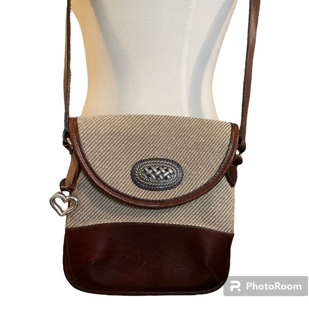 Brighton Leather Canvas Crossbody Bag Purse